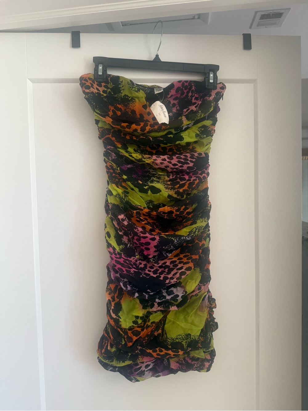 Neon Animal Print Strapless Ruched Mini Dress